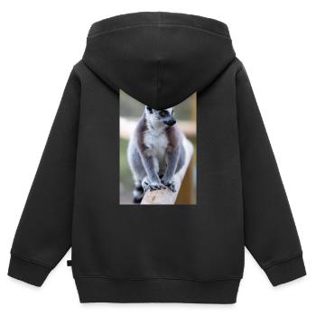 Lémurien à queue annelée (en allemand Katta) Lémurien catta - Sweat Premium à capuche zippé enfant bio - noir - Dos - AI Model Kid Male (0cm)