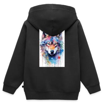 Wolf Wölfe Tier Jaulen Watercolors - Kinder Premium Organic Zip Hoodie - Schwarz - Hinten - AI Model Kid Male (0cm)