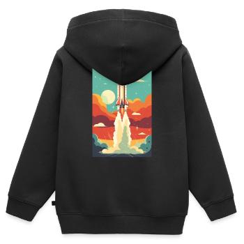 Fusée Astronautes de fusée Espace Espace - Sweat Premium à capuche zippé enfant bio - noir - Dos - AI Model Kid Male (0cm)