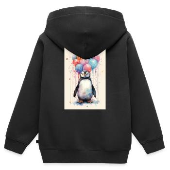 Pingouins Pingouins Aquarelle d’Animal - Sweat Premium à capuche zippé enfant bio - noir - Dos - AI Model Kid Male (0cm)