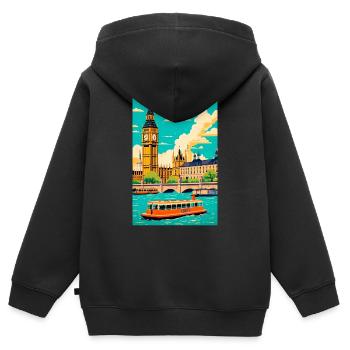 Affiche vintage de Londres - Sweat Premium à capuche zippé enfant bio - noir - Dos - AI Model Kid Male (0cm)