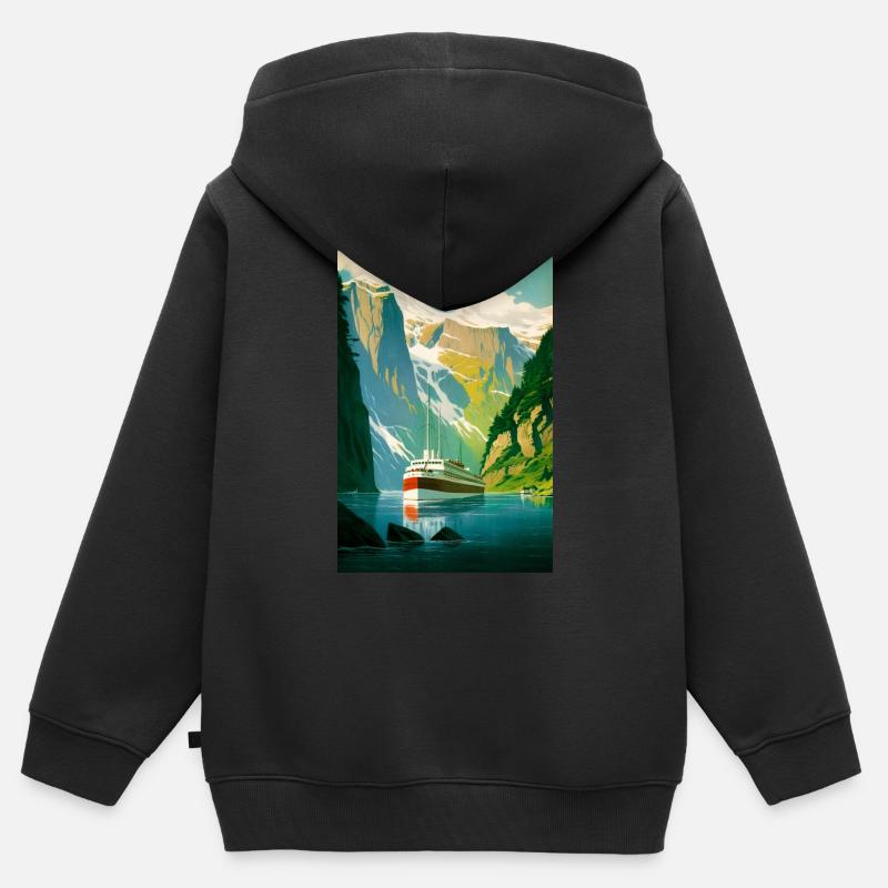 Vintage Norvège Affiche de voyage - Sweat Premium à capuche zippé enfant bio - noir