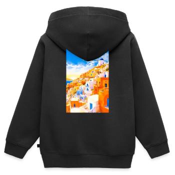 Affiche vintage de Santorin - Sweat Premium à capuche zippé enfant bio - noir - Dos - AI Model Kid Male (0cm)
