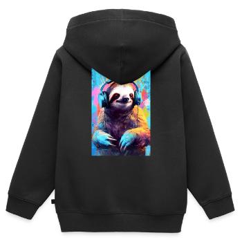Paresseux paresseux dormant paresseux coloré - Sweat Premium à capuche zippé enfant bio - noir - Dos - AI Model Kid Male (0cm)