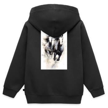 Pferd Pferde Reiten Pferdereiten Sprungreiten - Kinder Premium Organic Zip Hoodie - Schwarz - Hinten - AI Model Kid Male (0cm)