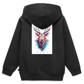 Aquarelle animale chasseur de cerf - Sweat Premium à capuche zippé enfant bio - noir - Dos - AI Model Kid Male (0cm)