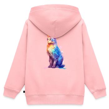 Hauts vibrants sur le thème des chats - Sweat Premium à capuche zippé enfant bio - rose - Dos - AI Model Kid Female (0cm)