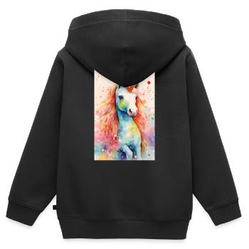 Einhorn Einhörner Märchen Magisch Watercolor - Kinder Premium Organic Zip Hoodie - Schwarz - Hinten - AI Model Kid Male (0cm)