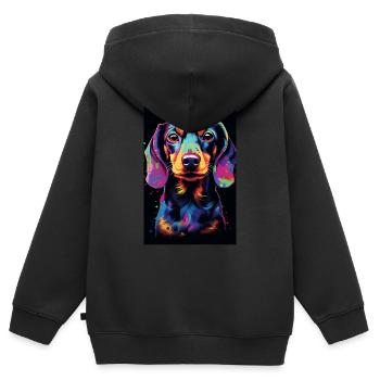 Dackel Hund Illustration - Kinder Premium Organic Zip Hoodie - Schwarz - Hinten - AI Model Kid Male (0cm)