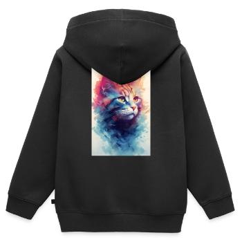 Chat Chat Amoureux Chaton Propriétaire Chaton - Sweat Premium à capuche zippé enfant bio - noir - Dos - AI Model Kid Male (0cm)