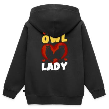 Passionné d’oiseaux de proie Chouette nocturne Lady Ornith - Sweat Premium à capuche zippé enfant bio - noir - Dos - AI Model Kid Male (0cm)