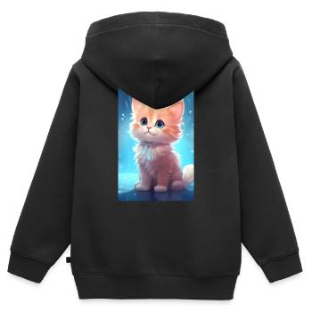 Chat Chat Amoureux Chaton Propriétaire Chaton - Sweat Premium à capuche zippé enfant bio - noir - Dos - AI Model Kid Male (0cm)
