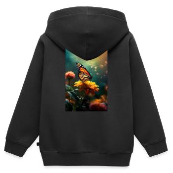 Schmetterling Monarchfalter Bunt Schmetterlinge - Kinder Premium Organic Zip Hoodie - Schwarz - Hinten - AI Model Kid Male (0cm)