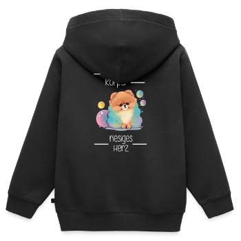 Zwergspitz Winziger Körper Riesiges Herz - Kinder Premium Organic Zip Hoodie - Schwarz - Hinten - AI Model Kid Male (0cm)