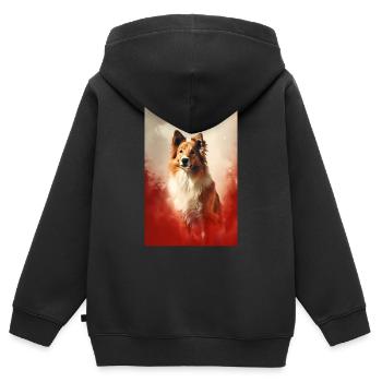 Shetland Berger Chien Chien - Sweat Premium à capuche zippé enfant bio - noir - Dos - AI Model Kid Male (0cm)