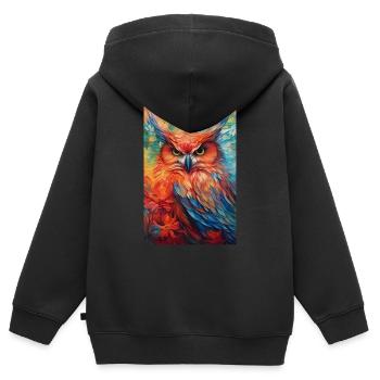 Hibou Oiseau Animal Hiboux Coloré - Sweat Premium à capuche zippé enfant bio - noir - Dos - AI Model Kid Male (0cm)