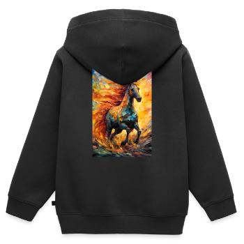 Pferd Pferde Reiten Pferdereiten Sprungreiten - Kinder Premium Organic Zip Hoodie - Schwarz - Hinten - AI Model Kid Male (0cm)