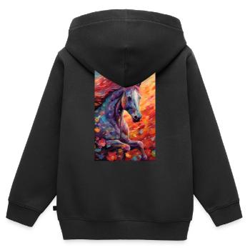 Pferd Pferde Reiten Pferdereiten Sprungreiten - Kinder Premium Organic Zip Hoodie - Schwarz - Hinten - AI Model Kid Male (0cm)