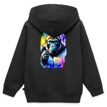 Gorille #1 - Sweat Premium à capuche zippé enfant bio - noir - Dos - AI Model Kid Male (0cm)