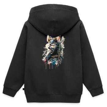 Samurai-Katze trägt eine Uniform - Kinder Premium Organic Zip Hoodie - Schwarz - Hinten - AI Model Kid Male (0cm)