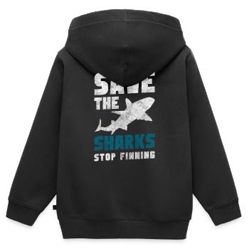 Grand plongeur d’ailerons de requin blanc - Sweat Premium à capuche zippé enfant bio - noir - Dos - AI Model Kid Male (0cm)