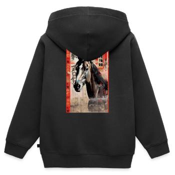 Pferd Pferde Reiten Pferdereiten Sprungreiten - Kinder Premium Organic Zip Hoodie - Schwarz - Hinten - AI Model Kid Male (0cm)