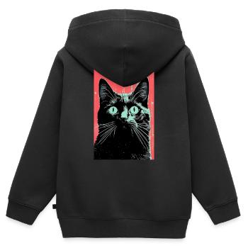 Chat Chat Amoureux Chaton Propriétaire Chaton - Sweat Premium à capuche zippé enfant bio - noir - Dos - AI Model Kid Male (0cm)