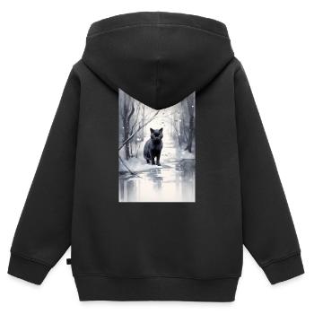 Chat Chat Amoureux Chaton Propriétaire Chaton - Sweat Premium à capuche zippé enfant bio - noir - Dos - AI Model Kid Male (0cm)