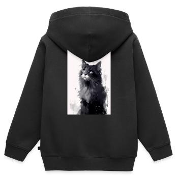 Chat Chat Amoureux Chaton Propriétaire Chaton - Sweat Premium à capuche zippé enfant bio - noir - Dos - AI Model Kid Male (0cm)