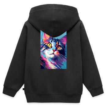 Chat Chat Amoureux Chaton Propriétaire Chaton - Sweat Premium à capuche zippé enfant bio - noir - Dos - AI Model Kid Male (0cm)