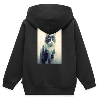 Chat Chat Amoureux Chaton Propriétaire Chaton - Sweat Premium à capuche zippé enfant bio - noir - Dos - AI Model Kid Male (0cm)