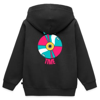 Temps rétro - Sweat Premium à capuche zippé enfant bio - noir - Dos - AI Model Kid Male (0cm)