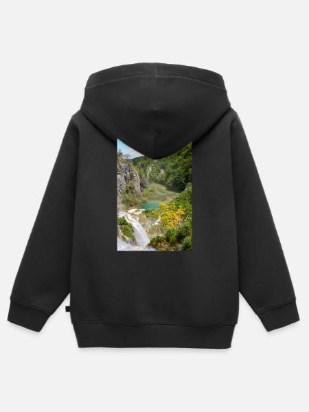 Cascata Veliki Slap nei laghi di Plitvice - Felpa Premium con cappuccio con zip bambino bio - nero