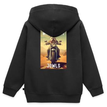 Wind in meinen Wangen : Eine Bulldogge auf einem Motorrad - Kinder Premium Organic Zip Hoodie - Schwarz - Hinten - AI Model Kid Male (0cm)