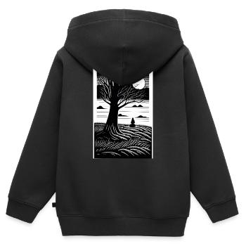 Schwarz Weiß Vollmond - Kinder Premium Organic Zip Hoodie - Schwarz - Hinten - AI Model Kid Male (0cm)