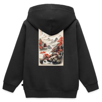 Paysages de la Chine - Sweat Premium à capuche zippé enfant bio - noir - Dos - AI Model Kid Male (0cm)