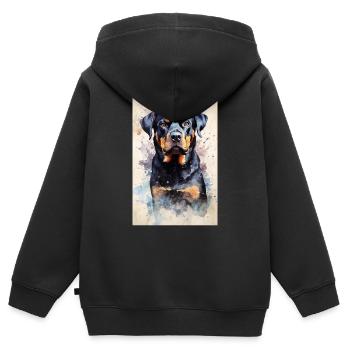 Rottweiler Hund Watercolor - Kinder Premium Organic Zip Hoodie - Schwarz - Hinten - AI Model Kid Male (0cm)