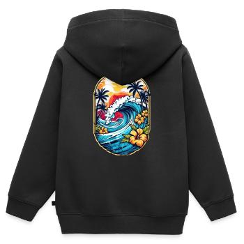 Surf Wave & Hawaii - Kinder Premium Organic Zip Hoodie - Schwarz - Hinten - AI Model Kid Male (0cm)