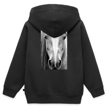 Pferd Pferde Reiten Pferdereiten Sprungreiten - Kinder Premium Organic Zip Hoodie - Schwarz - Hinten - AI Model Kid Male (0cm)