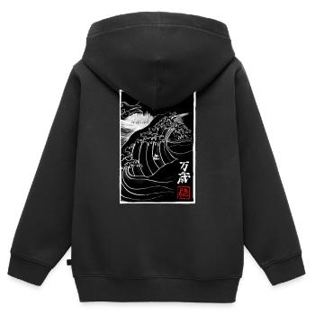 manga banzai large - Sweat Premium à capuche zippé enfant bio - noir - Dos - AI Model Kid Male (0cm)