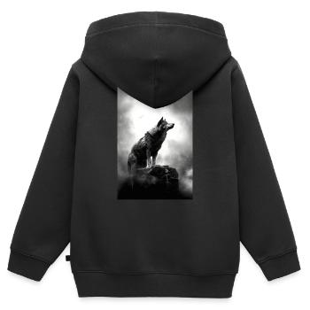 Wolf Wölfe Tier Jaulen Moon - Kinder Premium Organic Zip Hoodie - Schwarz - Hinten - AI Model Kid Male (0cm)