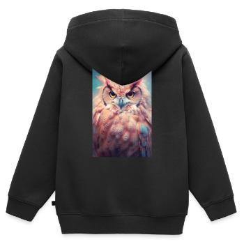Owl, Bird, Animal, Owls, Animal - Kids Premium Organic Zip-up Hoodie - black - Back - AI Model Kid Male (0cm)