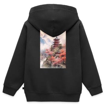Japon Japonais Asie Montagne - Sweat Premium à capuche zippé enfant bio - noir - Dos - AI Model Kid Male (0cm)