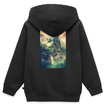 Japon Japonais Asie Nature - Sweat Premium à capuche zippé enfant bio - noir - Dos - AI Model Kid Male (0cm)