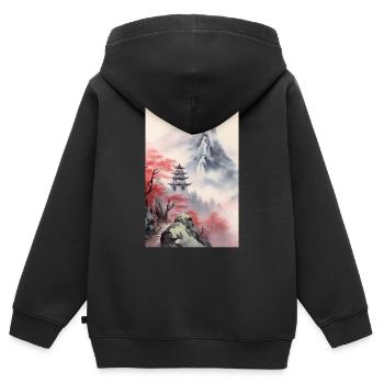 Japon Japonais Asie Montagnes - Sweat Premium à capuche zippé enfant bio - noir - Dos - AI Model Kid Male (0cm)