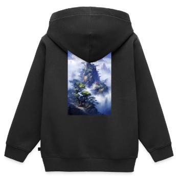 Japon Japonais Asie Montagnes - Sweat Premium à capuche zippé enfant bio - noir - Dos - AI Model Kid Male (0cm)