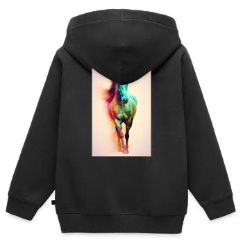 Pferd Pferde Reiten Pferdereiten Sprungreiten - Kinder Premium Organic Zip Hoodie - Schwarz - Hinten - AI Model Kid Male (0cm)