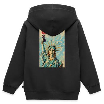 Statue of Liberty holding Flower - Kinder Premium Organic Zip Hoodie - Schwarz - Hinten - AI Model Kid Male (0cm)