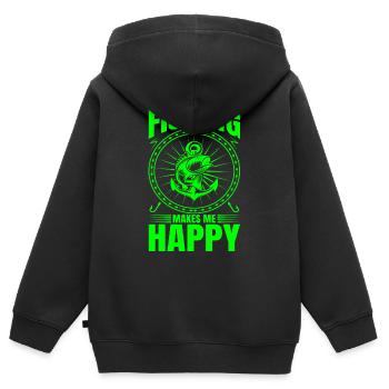 poisson, poisson, pêche, lac, mer, pêche, faune, exotique - Sweat Premium à capuche zippé enfant bio - noir - Dos - AI Model Kid Male (0cm)