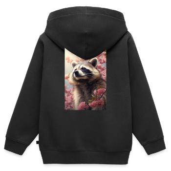 Animal raton laveur - Sweat Premium à capuche zippé enfant bio - noir - Dos - AI Model Kid Male (0cm)